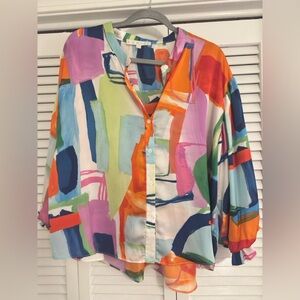 KARLIE Colorful Abstract Button-Up Blouse